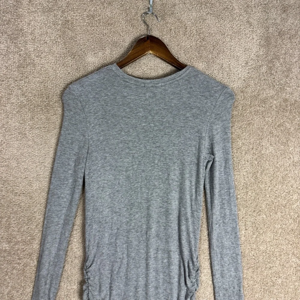 ATM Bodycon Dress Sz Small Gray Long Sleeve Side Ruched Stretch‎ Micromodal Knit
